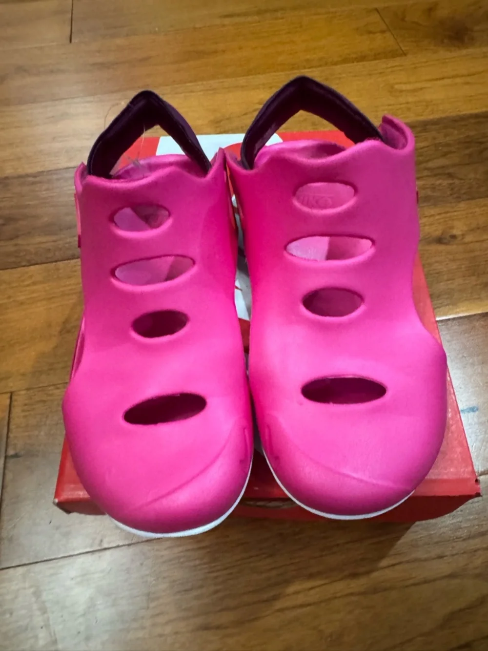 Nike Girl’s Hot Pink Slip-On Sandals with Cutout Velcro Straps